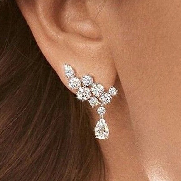 NEW SILVER DIAMONDS EARRINGS - Picture 2 of 7